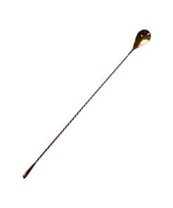 40 cm Teardrop Barspoon aus kupferplattiertem 18/8-Edelstahl. Gedrehter Schaft, 5 ml Löffelkopf – perfekt zum Schichten und Rühren von Cocktails.