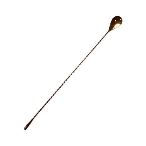 40 cm Teardrop Barspoon aus kupferplattiertem 18/8-Edelstahl. Gedrehter Schaft, 5 ml Löffelkopf – perfekt zum Schichten und Rühren von Cocktails.